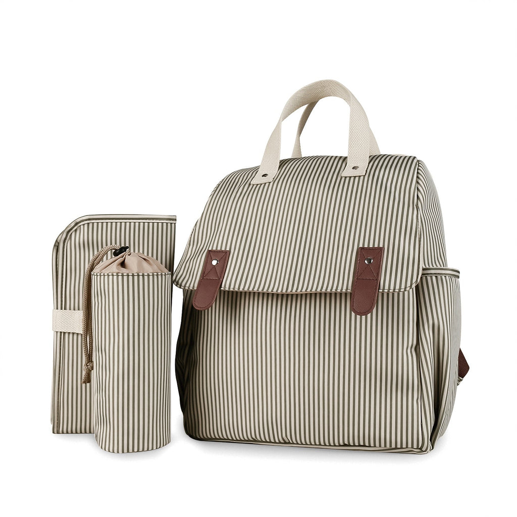 Striped double-shoulder and single-shoulder diaper bag with separate diaper pad and bottle bag, multi-functional maternity and baby travel stroller bag-5