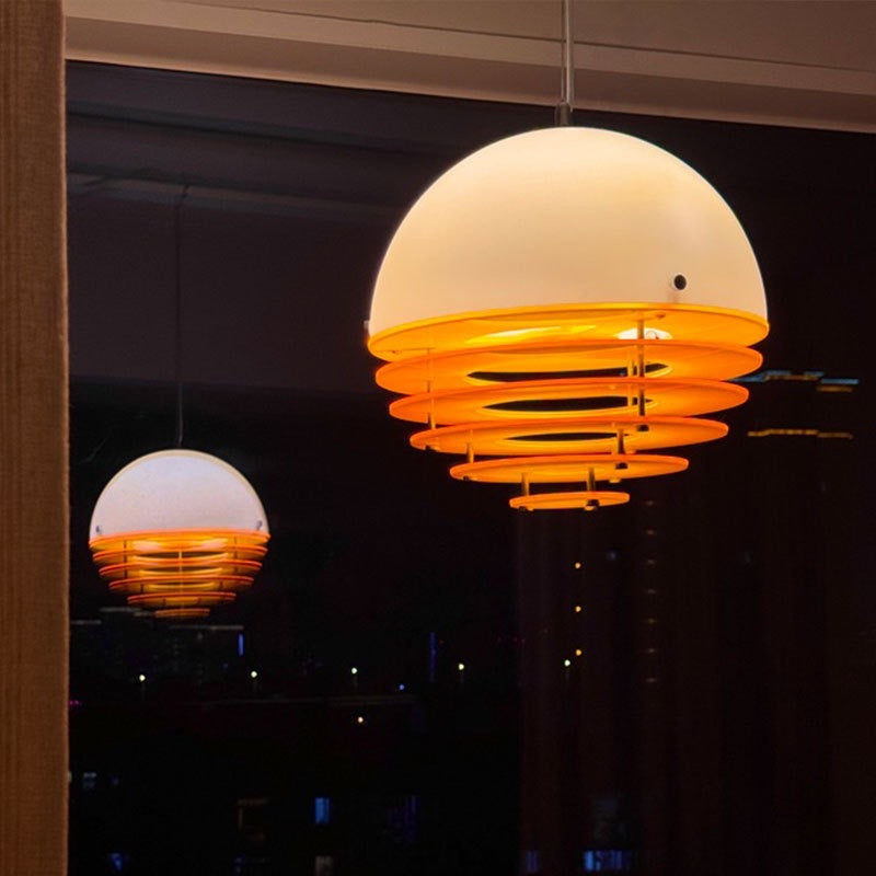 Sunrise Glow Pendant Light, Modern Dome Ceiling Lamp with Layered Metal Design-0