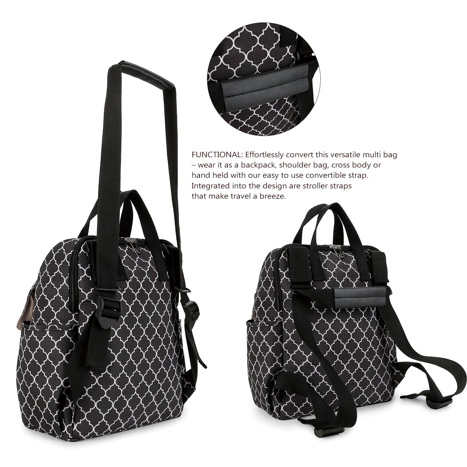 Striped double-shoulder and single-shoulder diaper bag with separate diaper pad and bottle bag, multi-functional maternity and baby travel stroller bag-4