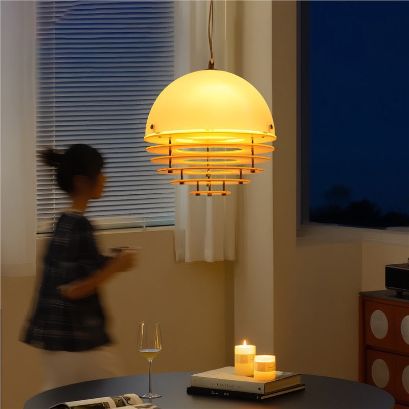 Sunrise Glow Pendant Light, Modern Dome Ceiling Lamp with Layered Metal Design-3