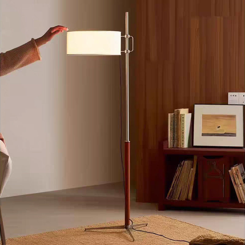 Mid Century Standing Lamp with Fabric Drum Shade-0
