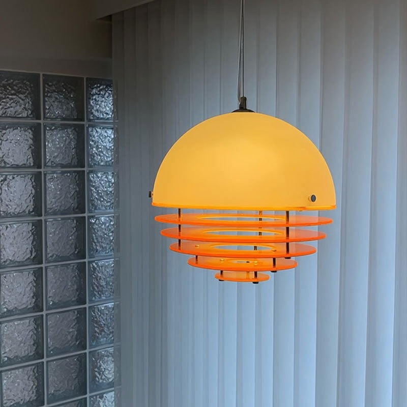Sunrise Glow Pendant Light, Modern Dome Ceiling Lamp with Layered Metal Design-2