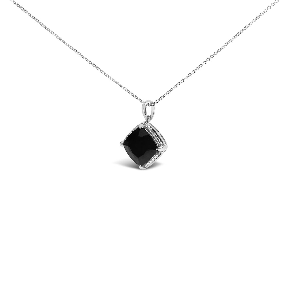Sterling Silver Cushion Onyx 3-Piece Jewelry Set Ring Earrings Pendant 18 Inch Cable Chain-1