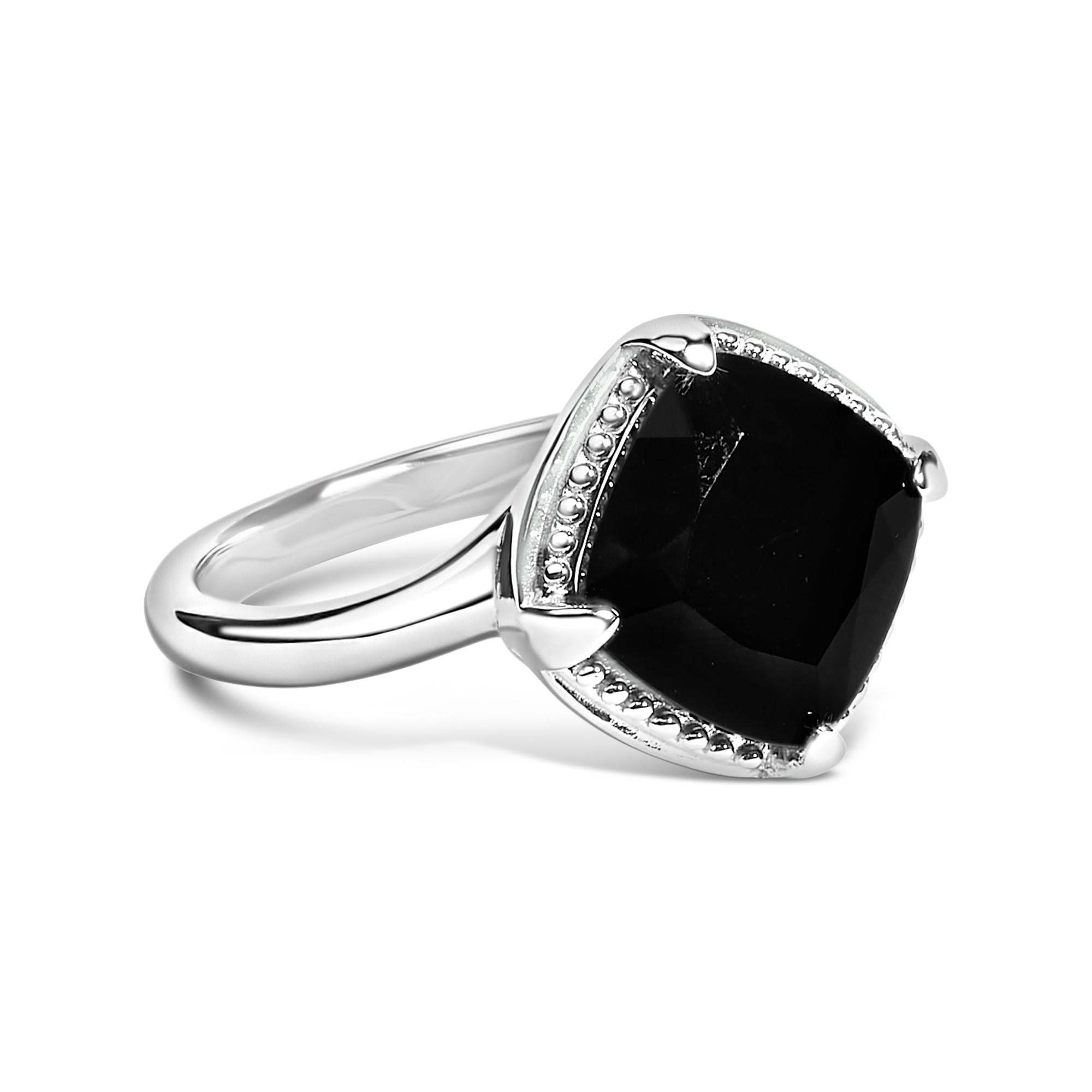 Sterling Silver Cushion Onyx 3-Piece Jewelry Set Ring Earrings Pendant 18 Inch Cable Chain-4