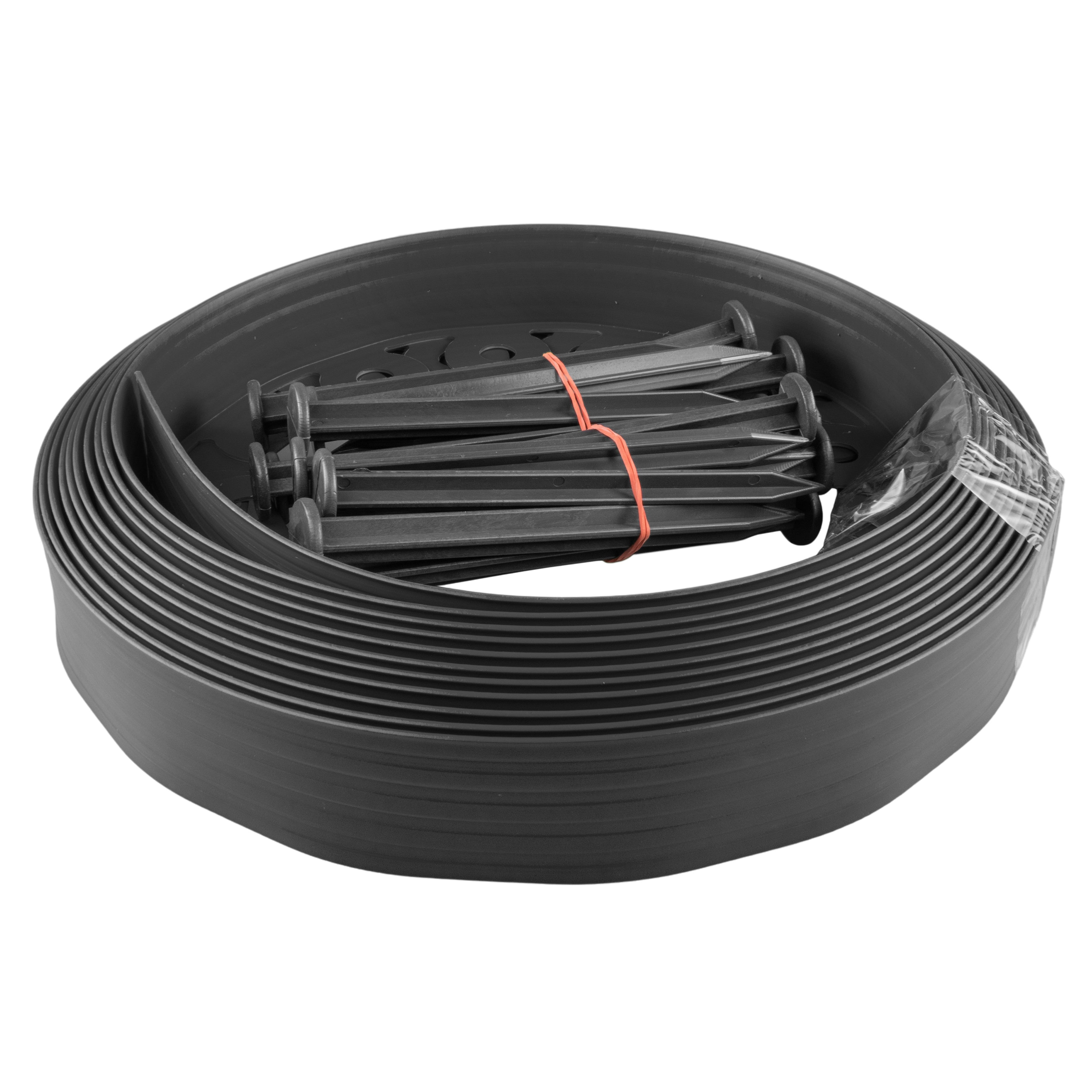Black Curved Lawn Edging Set with Pegs, 40mm Height