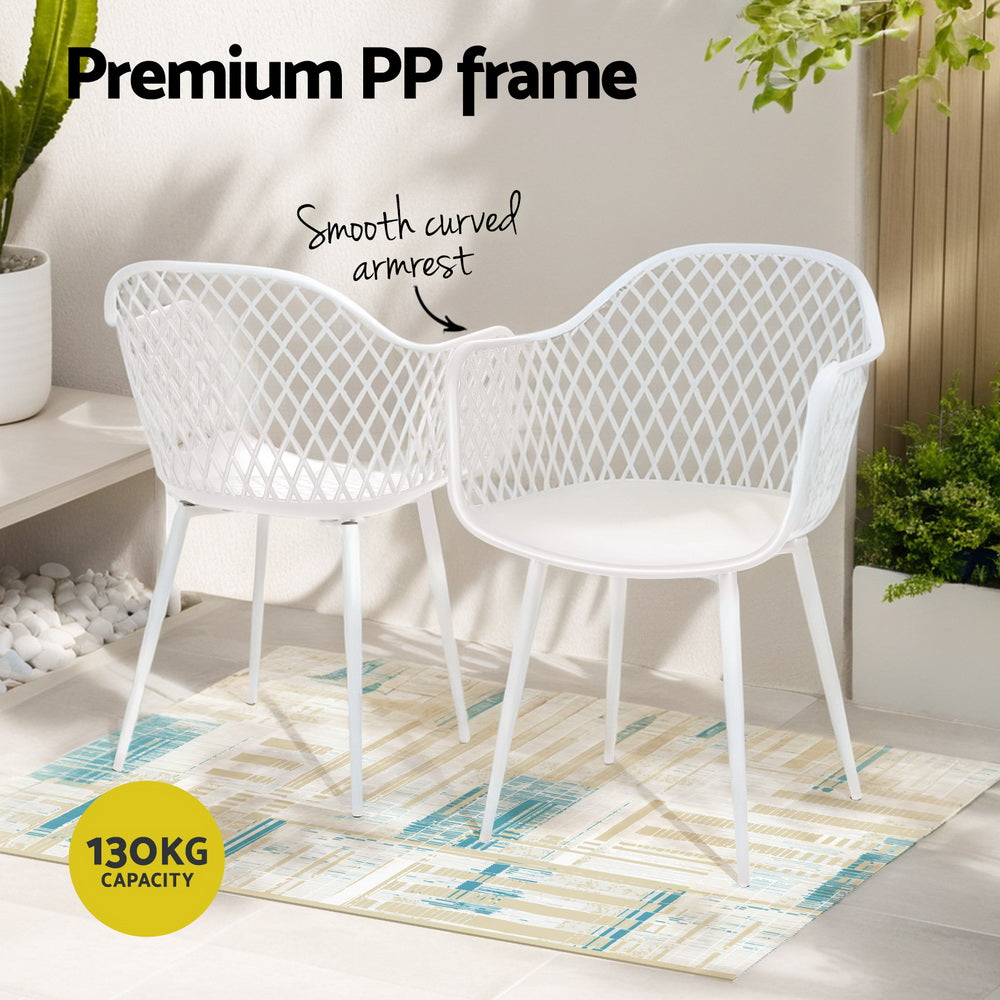 Gardeon 4PC Outdoor Dining Chairs PP Lounge Chair Patio Furniture Garden White-4