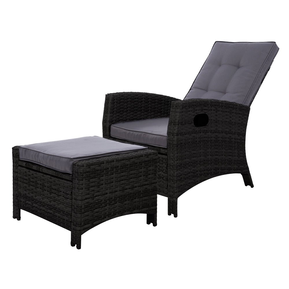 NNEDSZ Sun lounge Recliner Chair Wicker Lounger Sofa Day Bed Outdoor Furniture Patio Garden Cushion Ottoman Black Gardeon