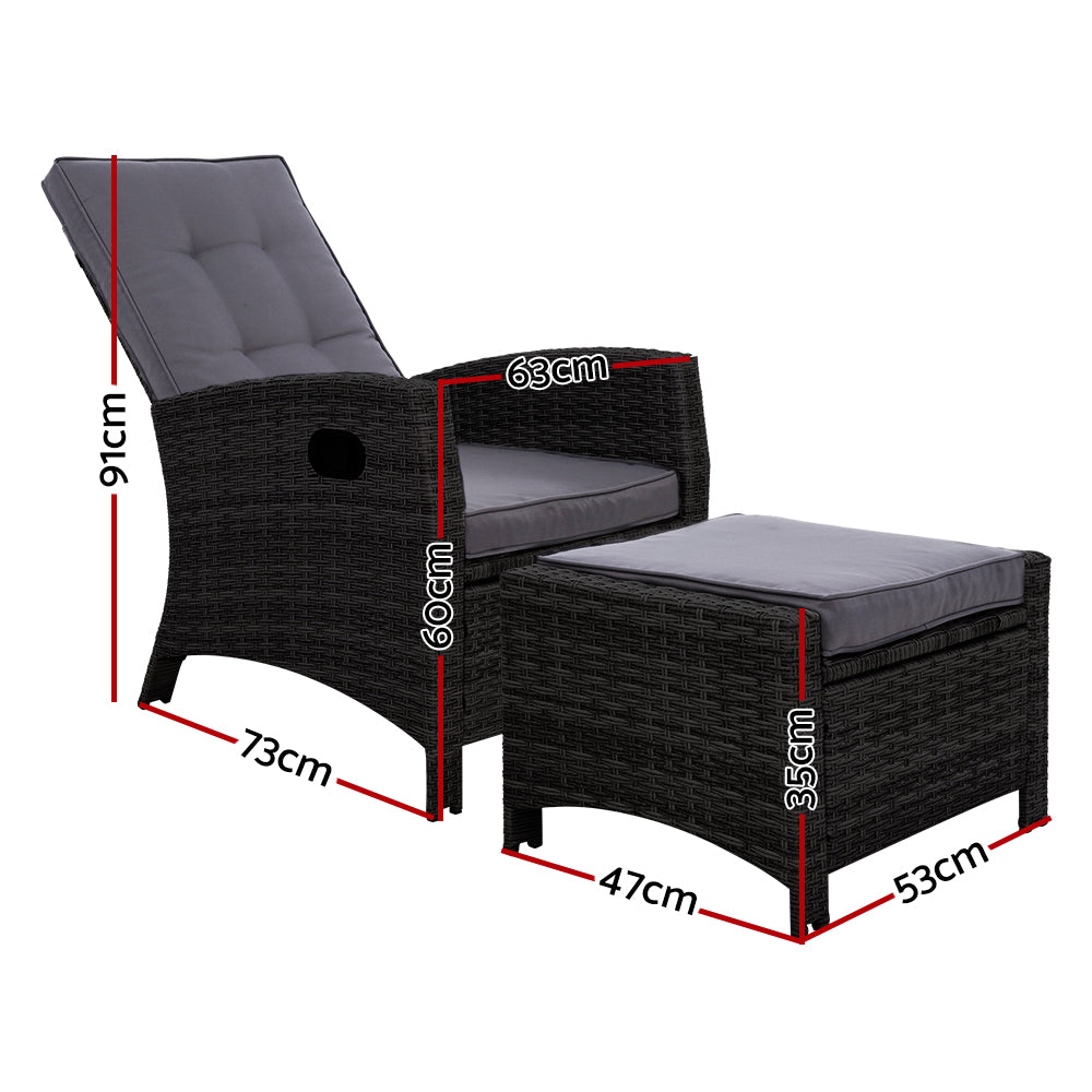 NNEDSZ Sun lounge Recliner Chair Wicker Lounger Sofa Day Bed Outdoor Furniture Patio Garden Cushion Ottoman Black Gardeon