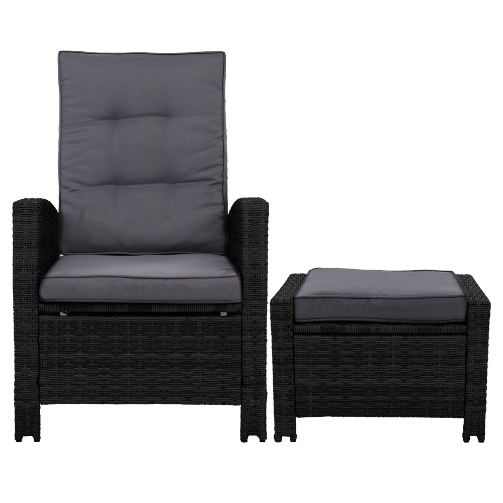 NNEDSZ Sun lounge Recliner Chair Wicker Lounger Sofa Day Bed Outdoor Furniture Patio Garden Cushion Ottoman Black Gardeon