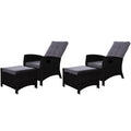 NNEDSZ Set of 2 Sun lounge Recliner Chair Wicker Lounger Sofa Day Bed Outdoor Chairs Patio Furniture Garden Cushion Ottoman Gardeon