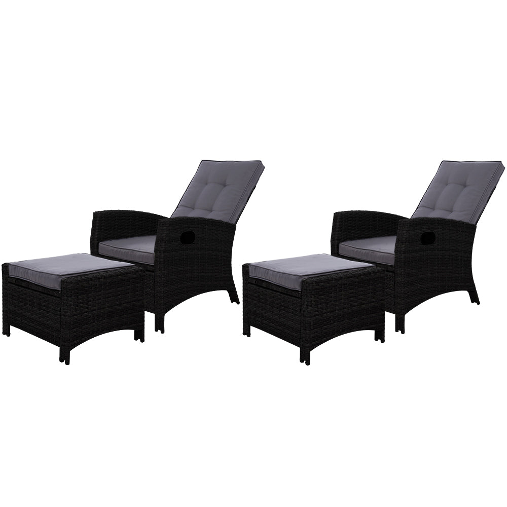 NNEDSZ Set of 2 Sun lounge Recliner Chair Wicker Lounger Sofa Day Bed Outdoor Chairs Patio Furniture Garden Cushion Ottoman Gardeon