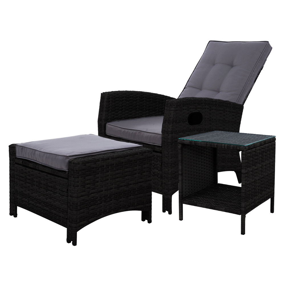 NNEDSZ Outdoor Setting Recliner Chair Table Set Wicker lounge Patio Furniture Black-0