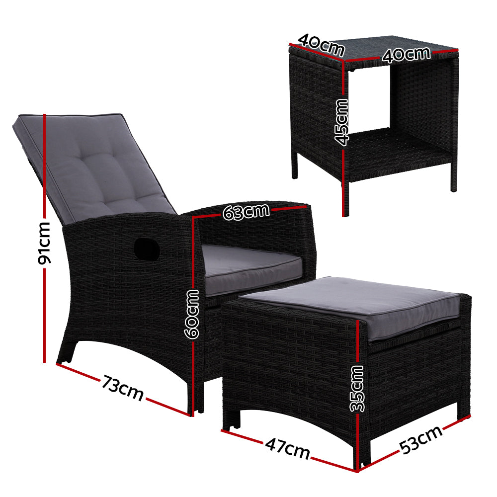 NNEDSZ Outdoor Setting Recliner Chair Table Set Wicker lounge Patio Furniture Black-1