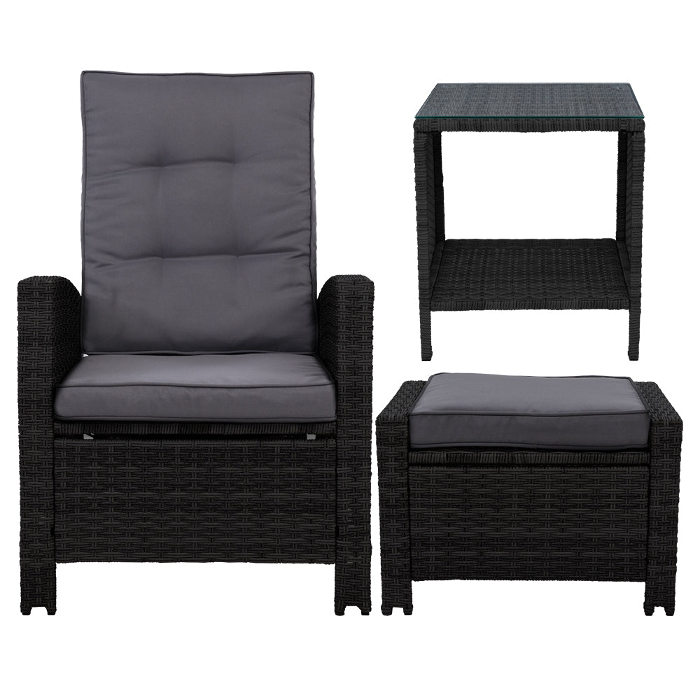 NNEDSZ Outdoor Setting Recliner Chair Table Set Wicker lounge Patio Furniture Black-2