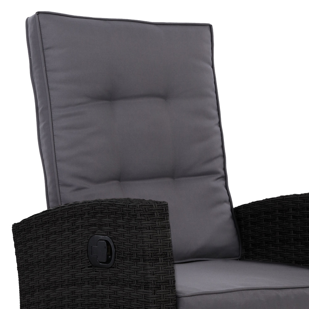 NNEDSZ Outdoor Setting Recliner Chair Table Set Wicker lounge Patio Furniture Black-4