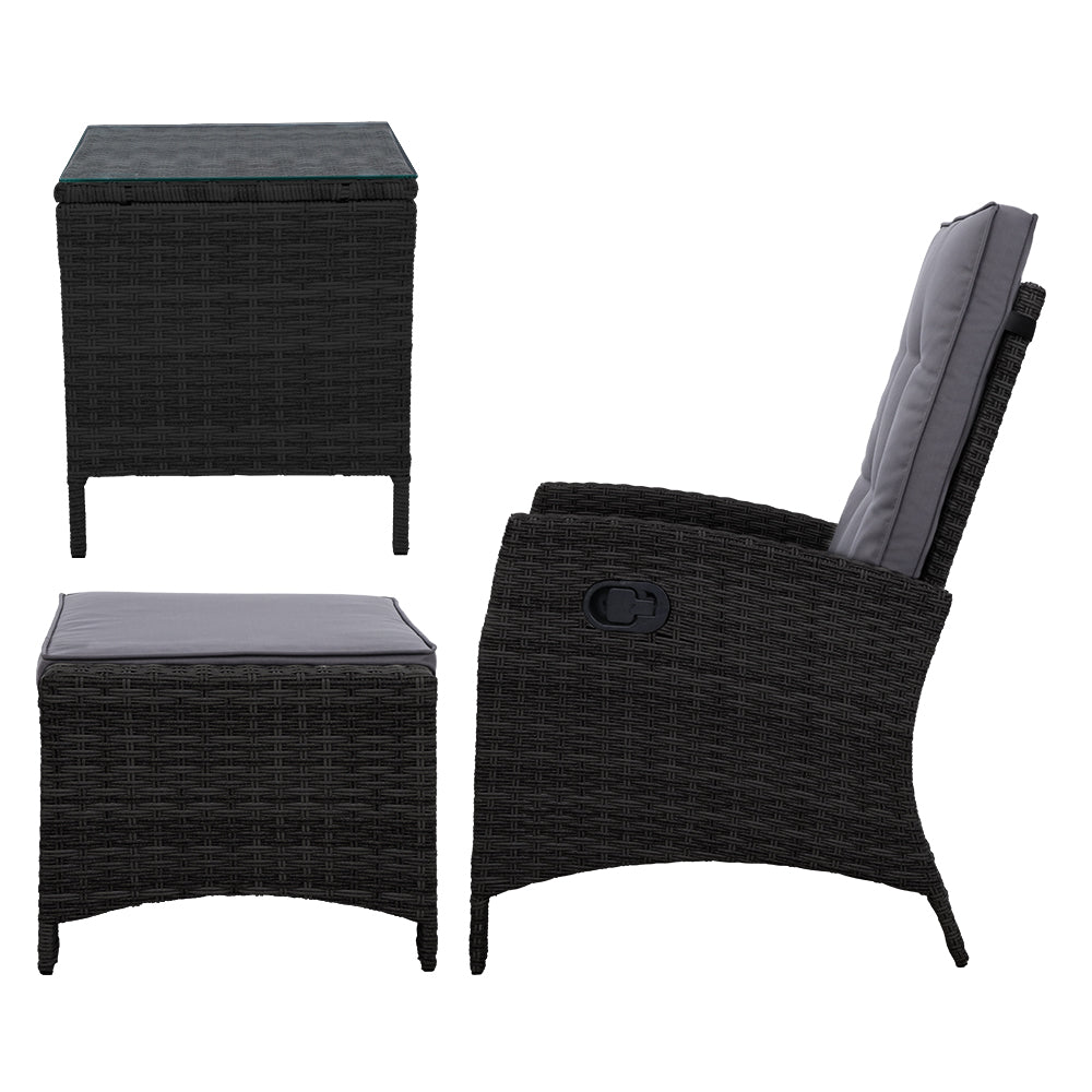 NNEDSZ Furniture Recliner Chairs Table Setting Wicker Lounge 5pc Black