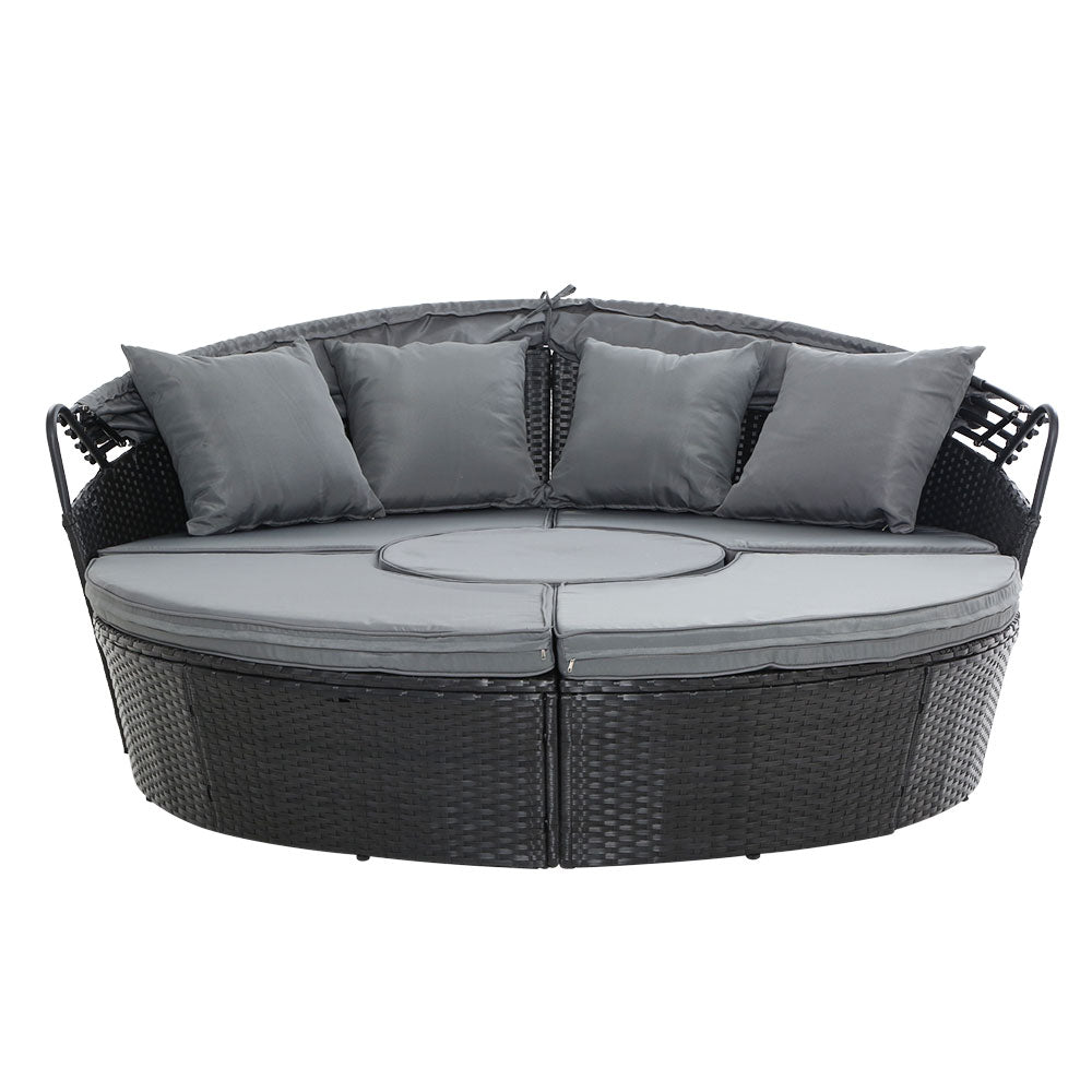 Gardeon Sun Lounge Setting Wicker Lounger Day Bed Patio Outdoor Furniture Black-2