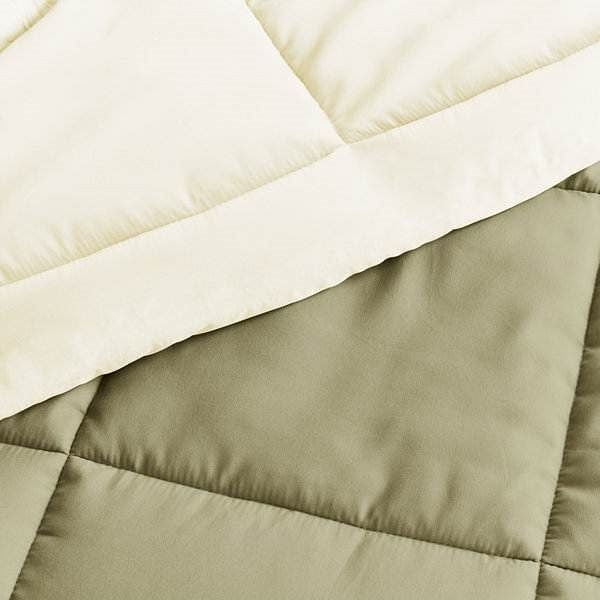 Full/Queen 3-Piece Microfiber Reversible Comforter Set in Sage Green/Cream-1