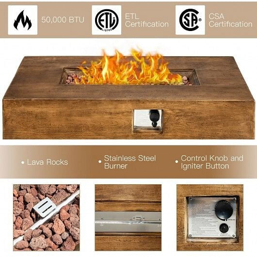 48 x 27 Inch Outdoor Gas Fire Pit Table 50 000 BTU with Lava Rocks and Cover-2