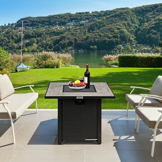 30 Inch Square Propane Gas Fire Pit Table Ceramic Tabletop-2