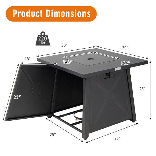 30 Inch Square Propane Gas Fire Table with Waterproof Cover-2