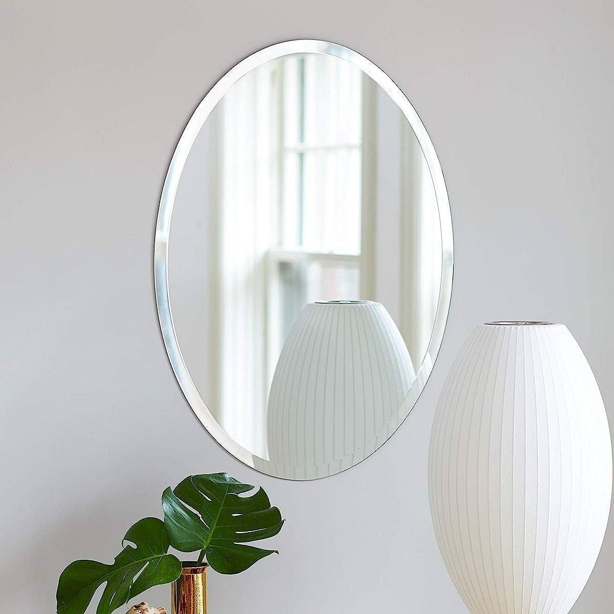 Oval Frameless 36-inch Beveled Bathroom Bedroom Living Room Vanity Wall Mirror-2