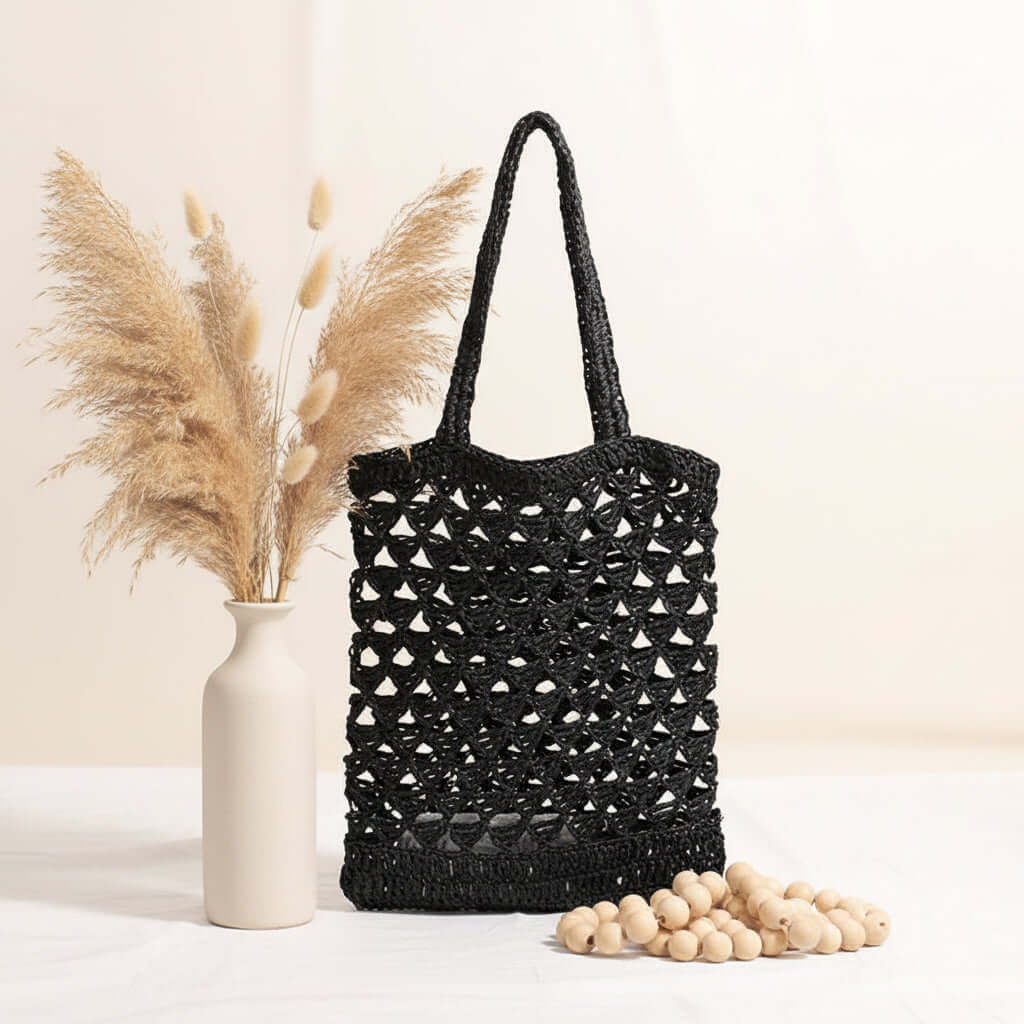 One Shoulder Straw Beach Bag Casual Hollow Out-3