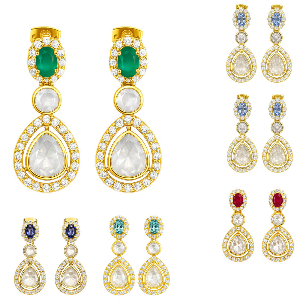 Kundan Polki Dangle Earrings 18K Gold Plated Jewelry with Gemstone PGE1002-1