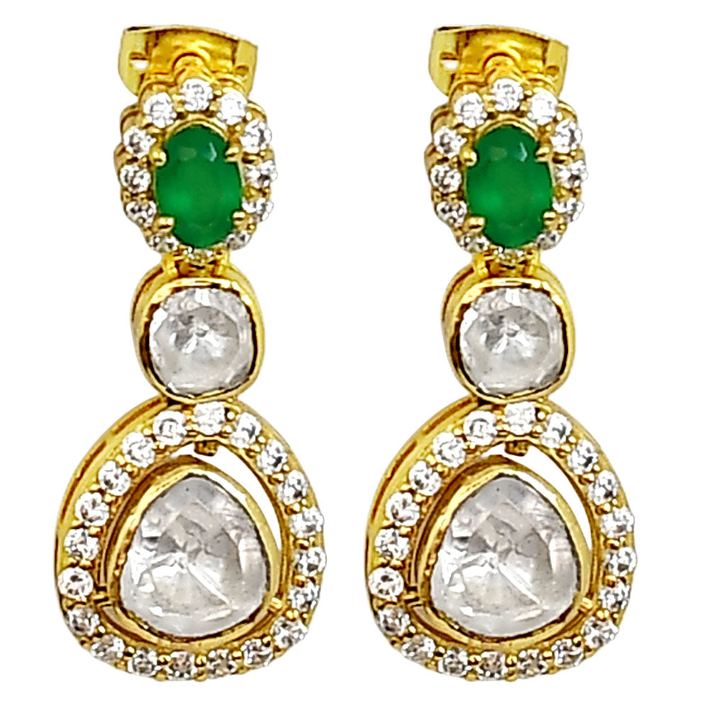 Kundan Polki Dangle Earrings 18K Gold Plated Jewelry with Gemstone PGE1002-3