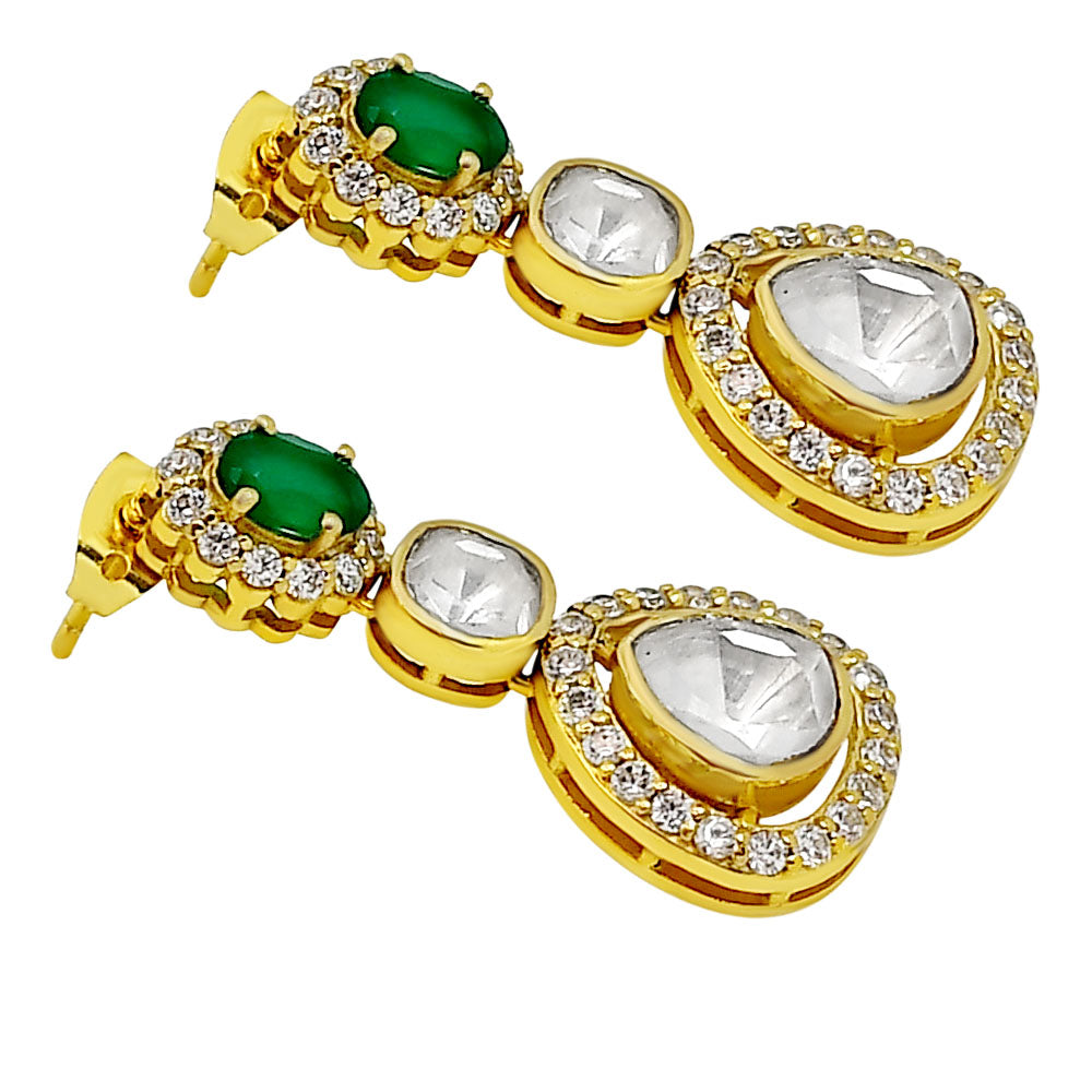 Kundan Polki Dangle Earrings 18K Gold Plated Jewelry with Gemstone PGE1002-4