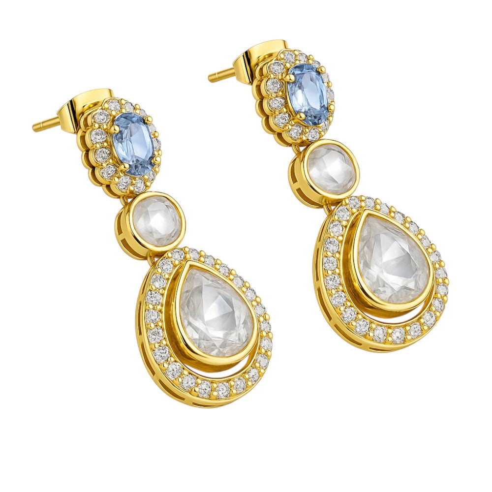 Kundan Polki Dangle Earrings 18K Gold Plated Jewelry with Gemstone PGE1002-5