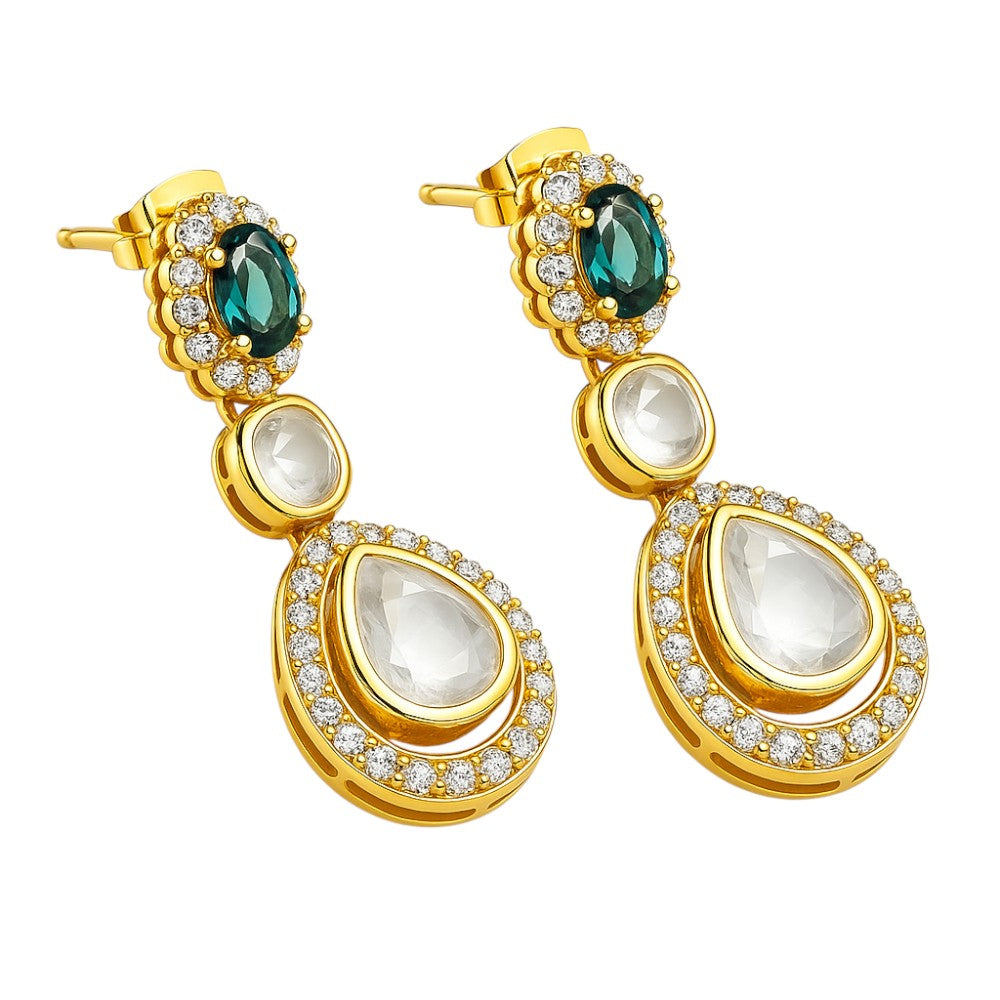 Kundan Polki Dangle Earrings 18K Gold Plated Jewelry with Gemstone PGE1002-6