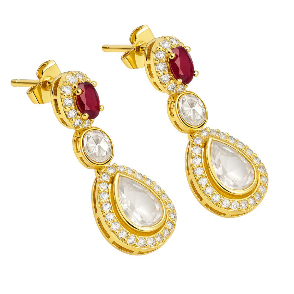 Kundan Polki Dangle Earrings 18K Gold Plated Jewelry with Gemstone PGE1002-7