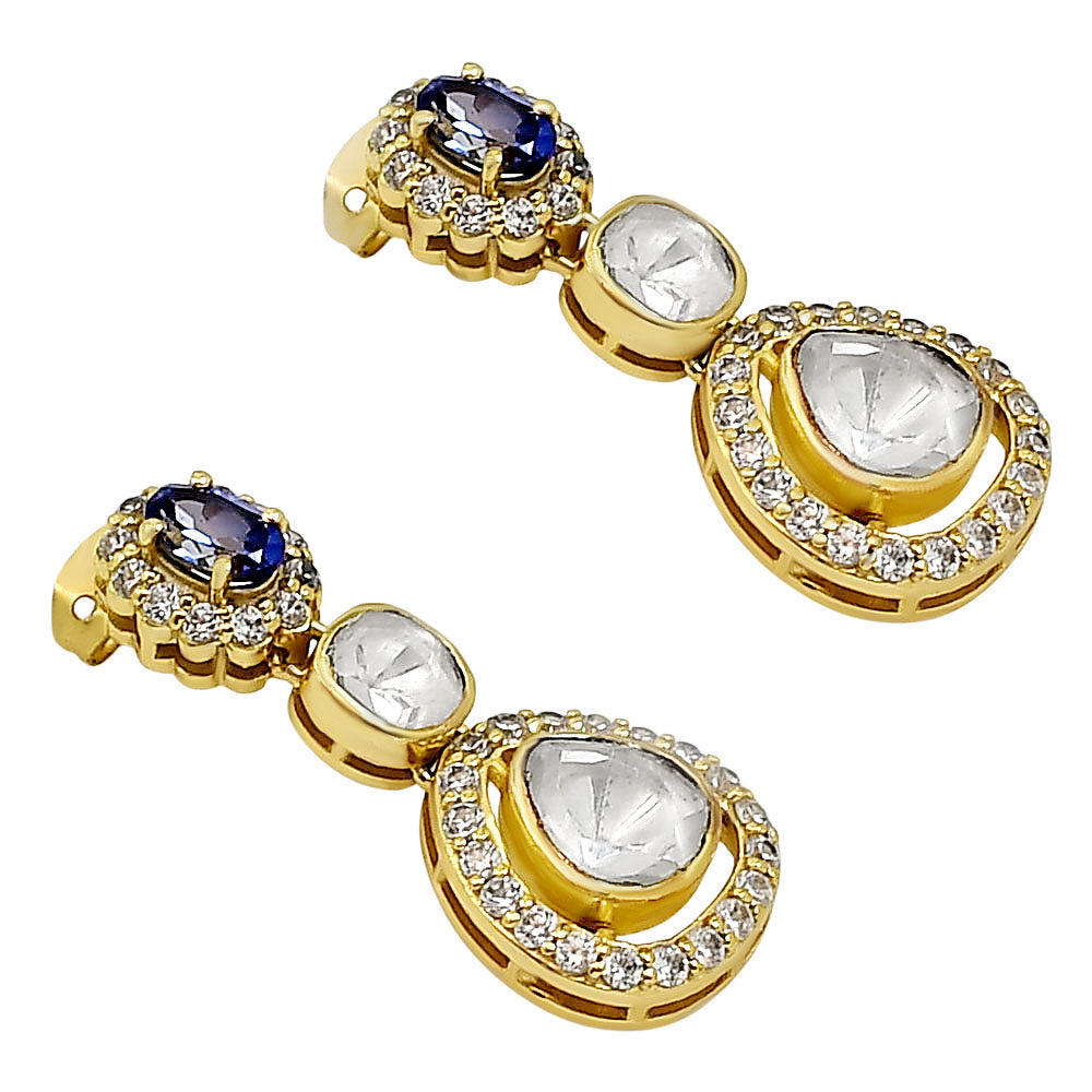 Kundan Polki Dangle Earrings 18K Gold Plated Jewelry with Gemstone PGE1002-8