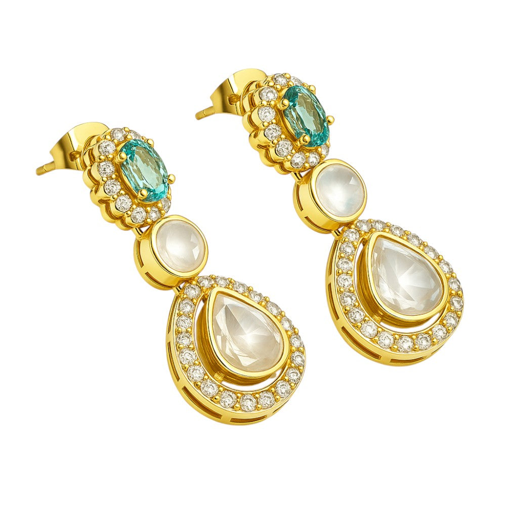Kundan Polki Dangle Earrings 18K Gold Plated Jewelry with Gemstone PGE1002-9