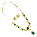 Bridal Kundan Polki Green Necklace Earrings Set 18K Gold Plated Jewelry PGT1001-2