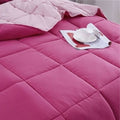 Full/Queen Traditional Microfiber Reversible 3 Piece Comforter Set in Pink-0
