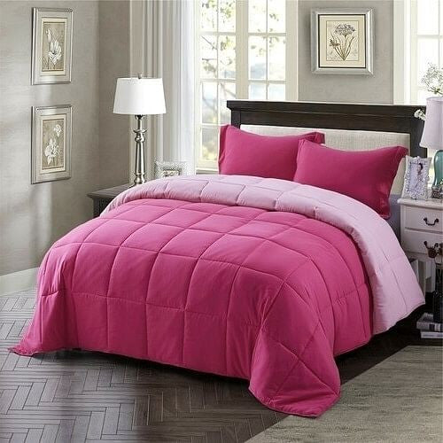 Full/Queen Traditional Microfiber Reversible 3 Piece Comforter Set in Pink-2