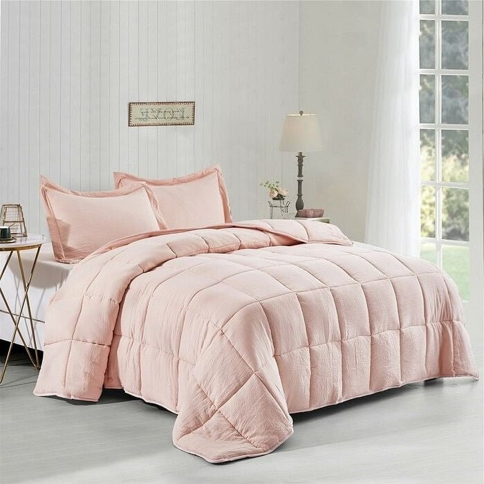 Queen Size Pink 3 Piece Microfiber Reversible Comforter Set-0