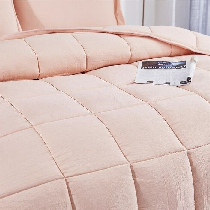 Queen Size Pink 3 Piece Microfiber Reversible Comforter Set-1