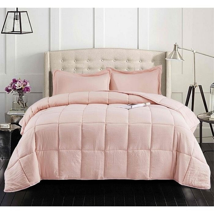 Queen Size Pink 3 Piece Microfiber Reversible Comforter Set-2
