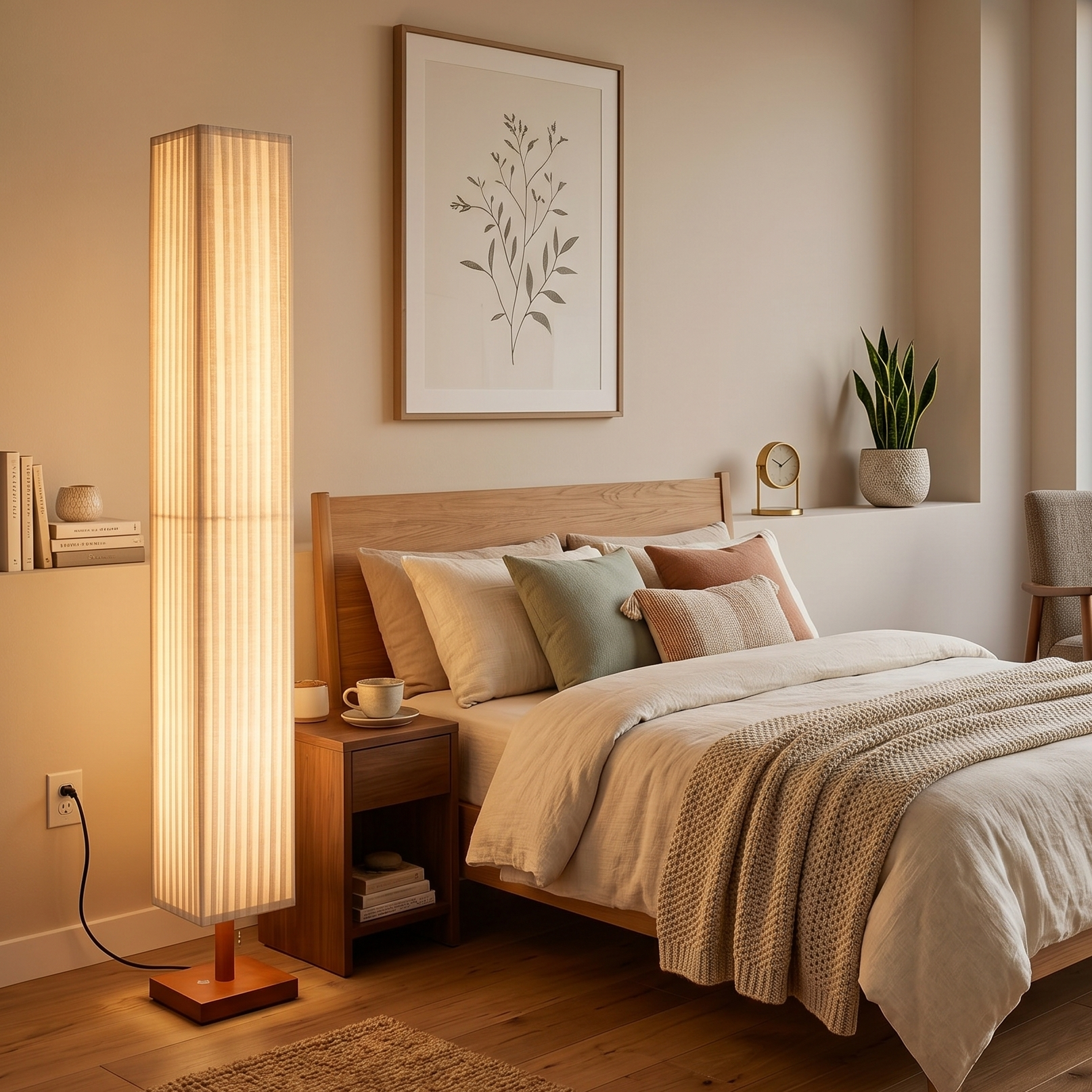 Modern Fabric Column Floor Lamp with Pleated Shade-1