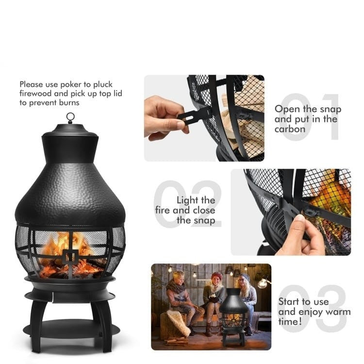 Black Rustic Iron Wood Burning Chiminea Fire Pit-0
