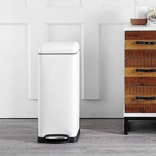 8-Gallon Retro Stainless Steel Step-On Trash Can in White Finish-1