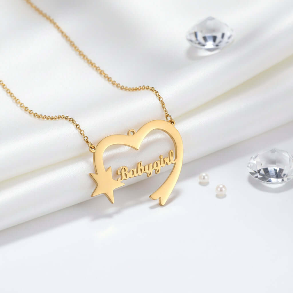 Personalized Heart Star Necklace Custom Name Stainless Steel Jewelry-2
