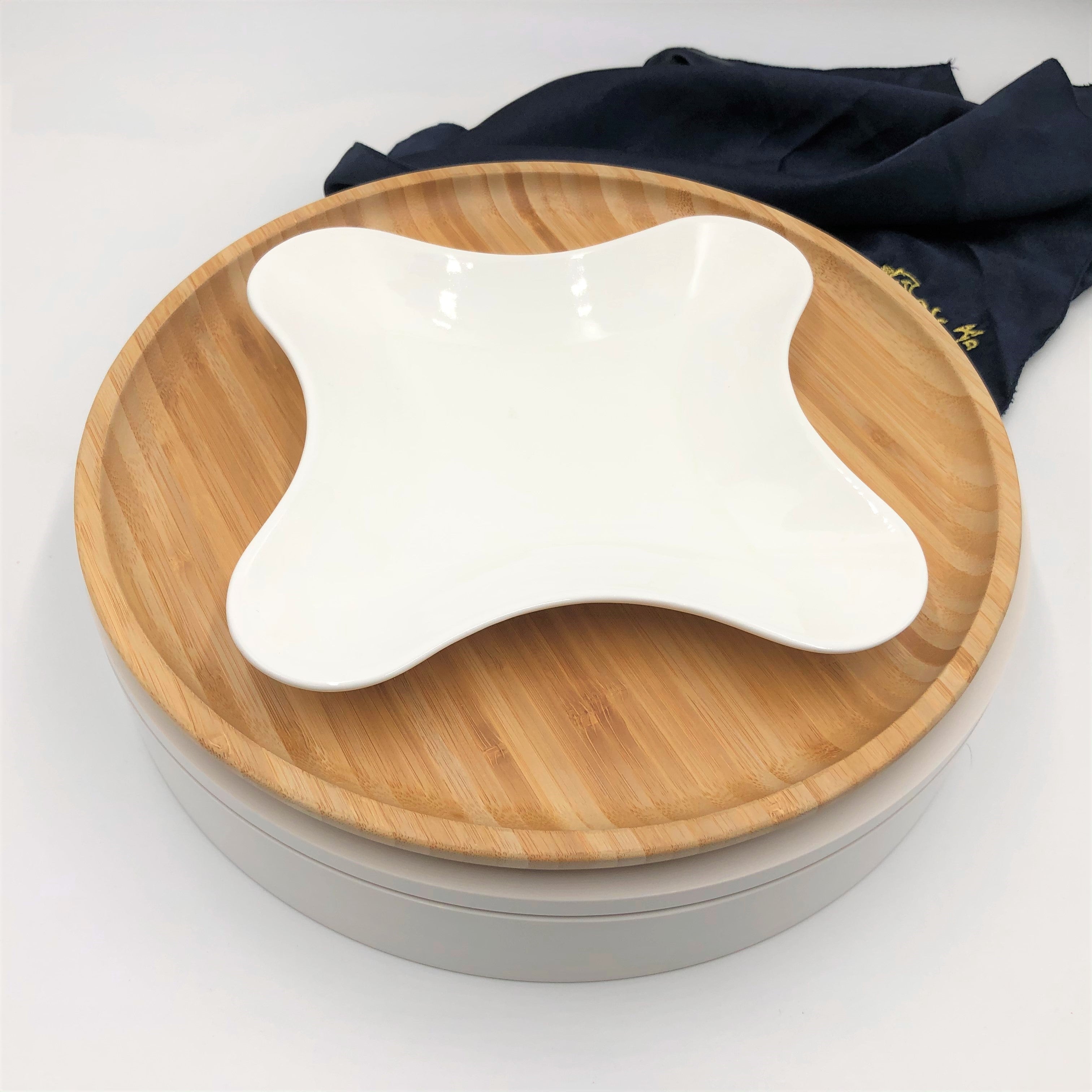 Bamboo And Fine Porcelain 4 Sided Star Dish/plate Setting-0