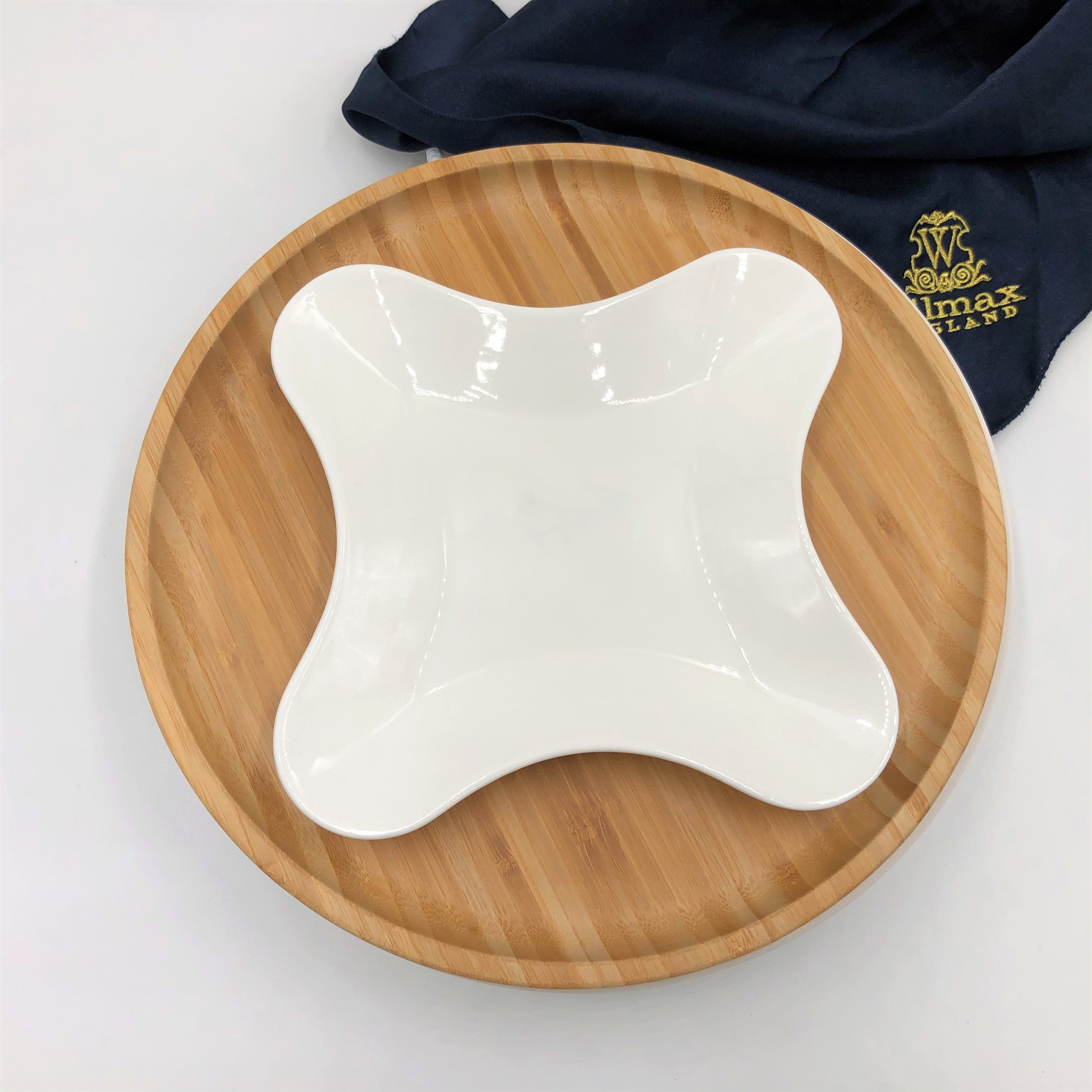 Bamboo And Fine Porcelain 4 Sided Star Dish/plate Setting-1