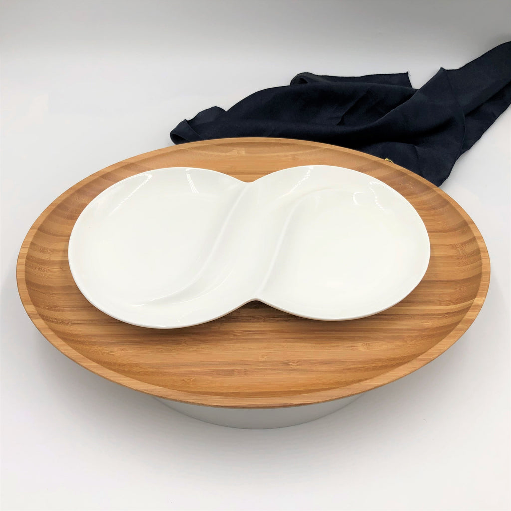 Bamboo And Fine Porcelain Oval Dish/plate Setting-0