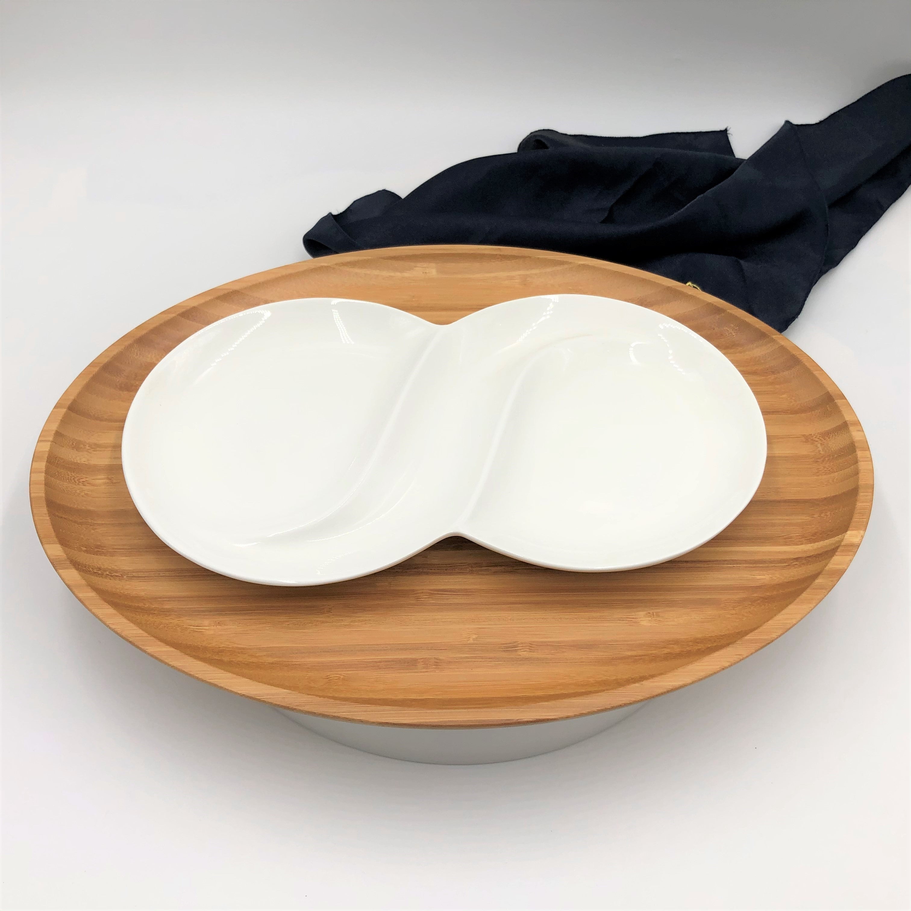 Bamboo And Fine Porcelain Oval Dish/plate Setting-0