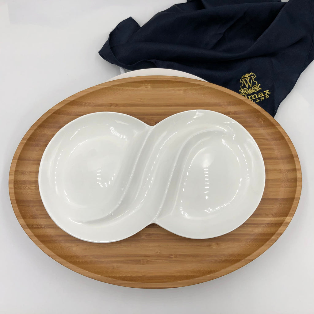 Bamboo And Fine Porcelain Oval Dish/plate Setting-1